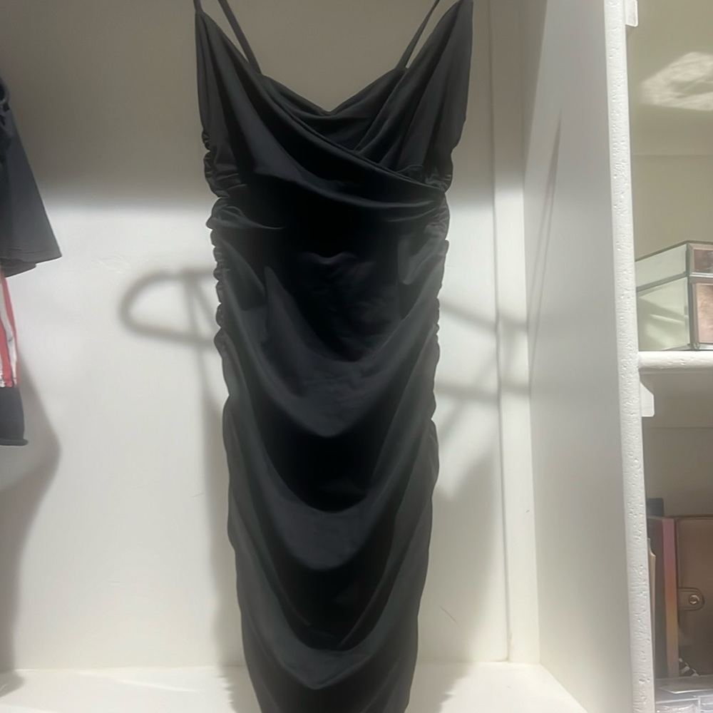Black scrunchy, cut out, spaghetti strap dress